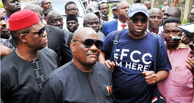 Wike, Ozekhome, Fani-Kayode Accompany Fayose To EFCC …Ex-Gov Has Nothing To Hide -Wike …As Fayemi Assumes Office In Ekiti