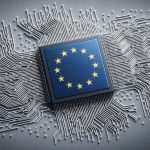 eu badge with network sprouting all corners on a dark grey background