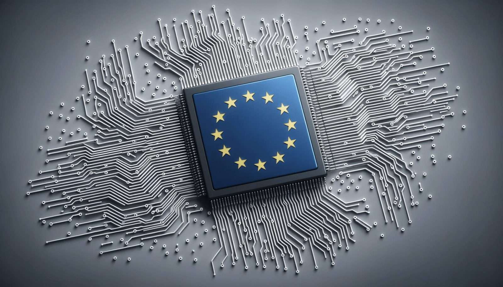 eu badge with network sprouting all corners on a dark grey background