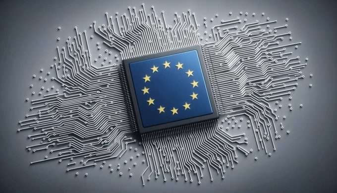eu badge with network sprouting all corners on a dark grey background