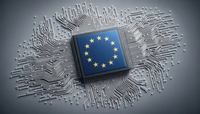 eu badge with network sprouting all corners on a dark grey background